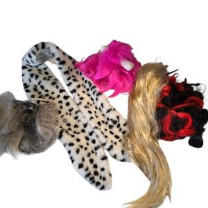 Colorful Costume Wig Set with Leopard Print Scarf Stole Flintstones Pebbles 5 Pc